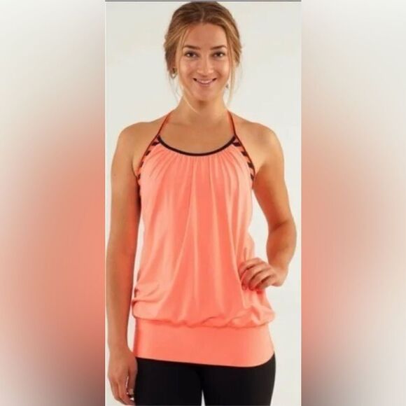 Lululemon No Limits coral/navy stripes attached bra tank top sz 6 - Picture 3 of 9